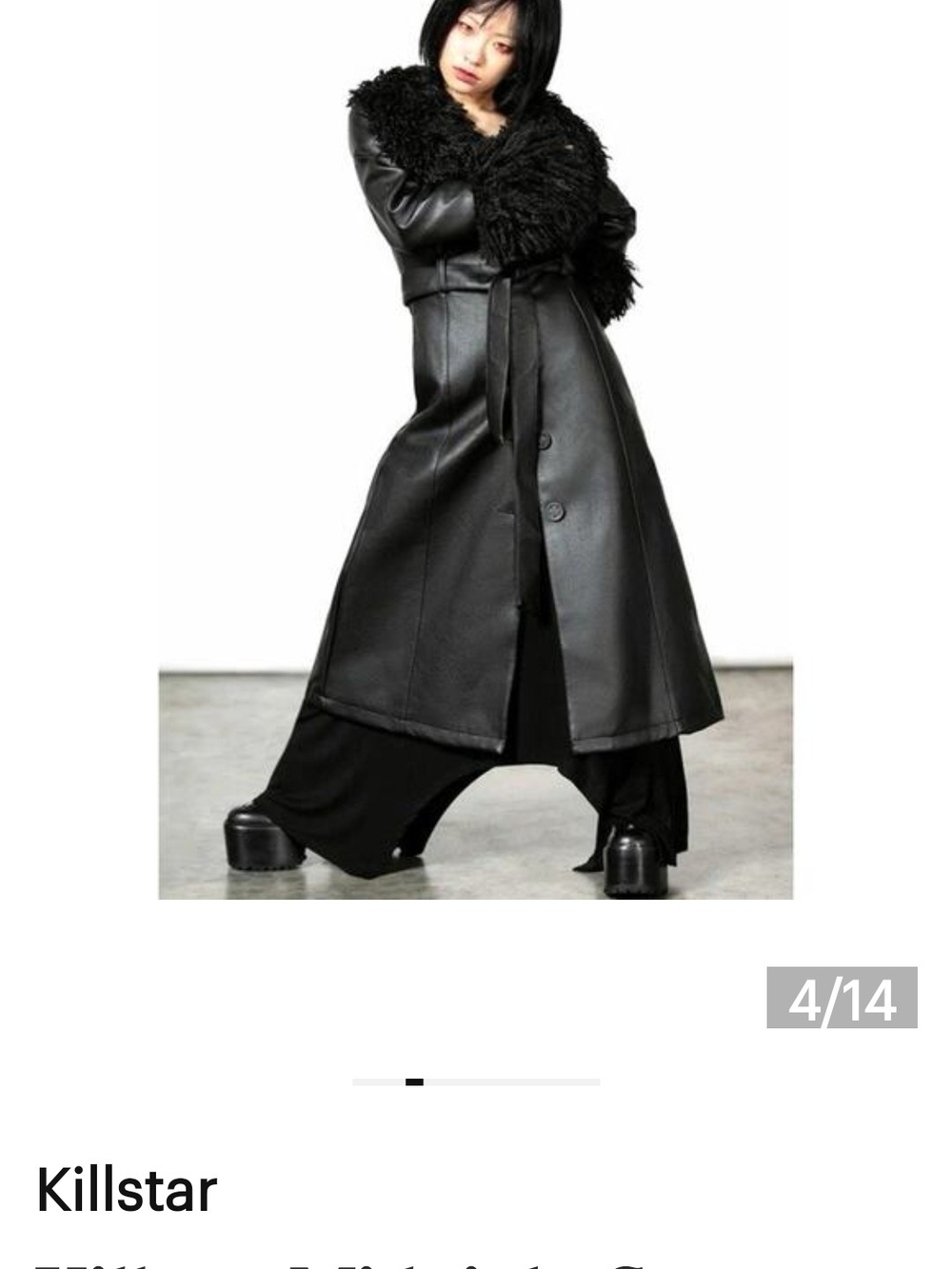 Killstar Moinlight SunBlack Faux Leather Long Coat with Faux Fur Collar